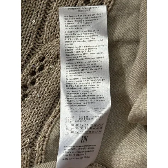 Luisa Spagnoli Womens Beige Cable Knit Sweater Cotton Linen Size M - Picture 8 of 8
